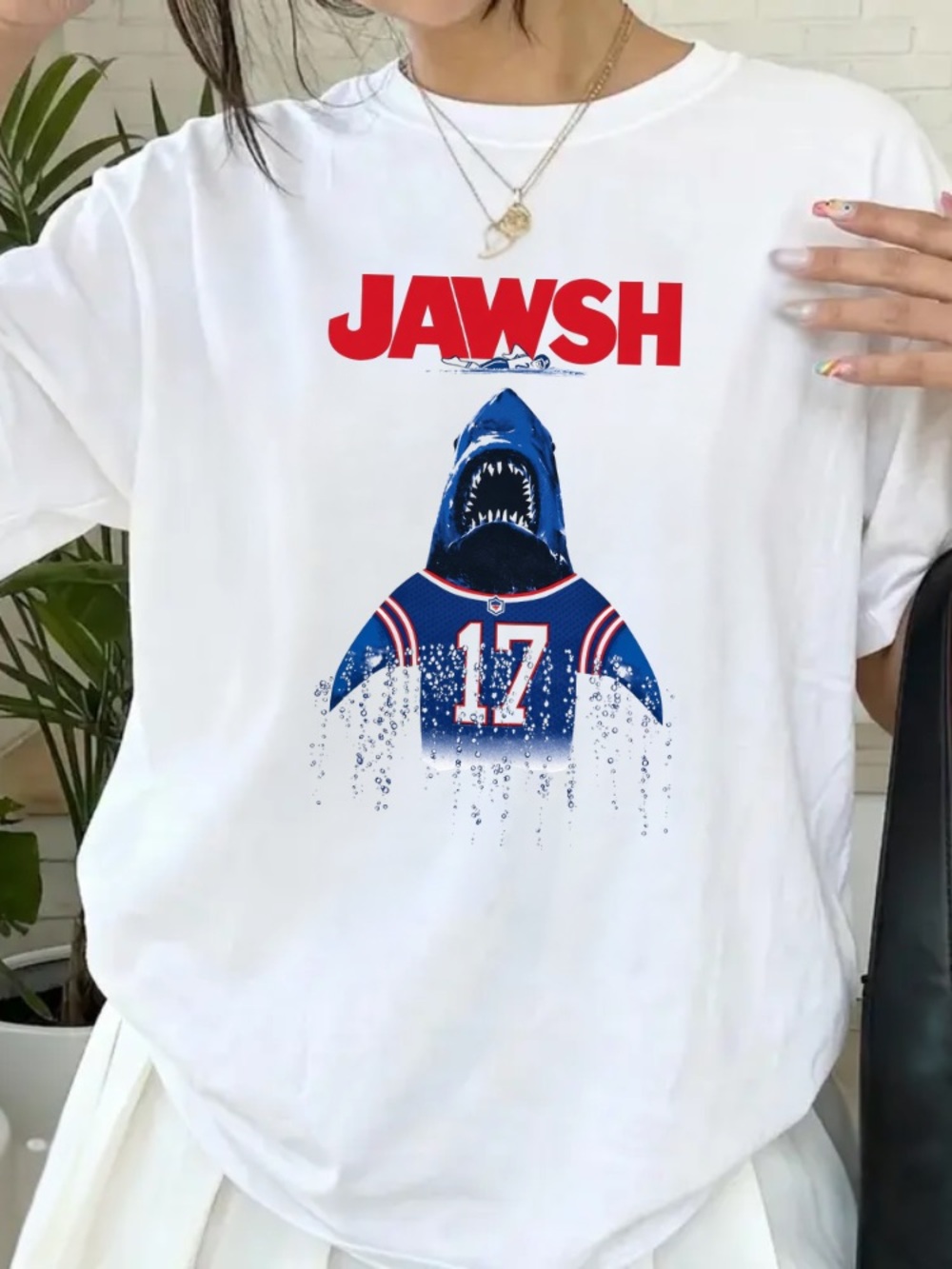Jawsh 17 Shark Football Sports Vintage White T-Shirt